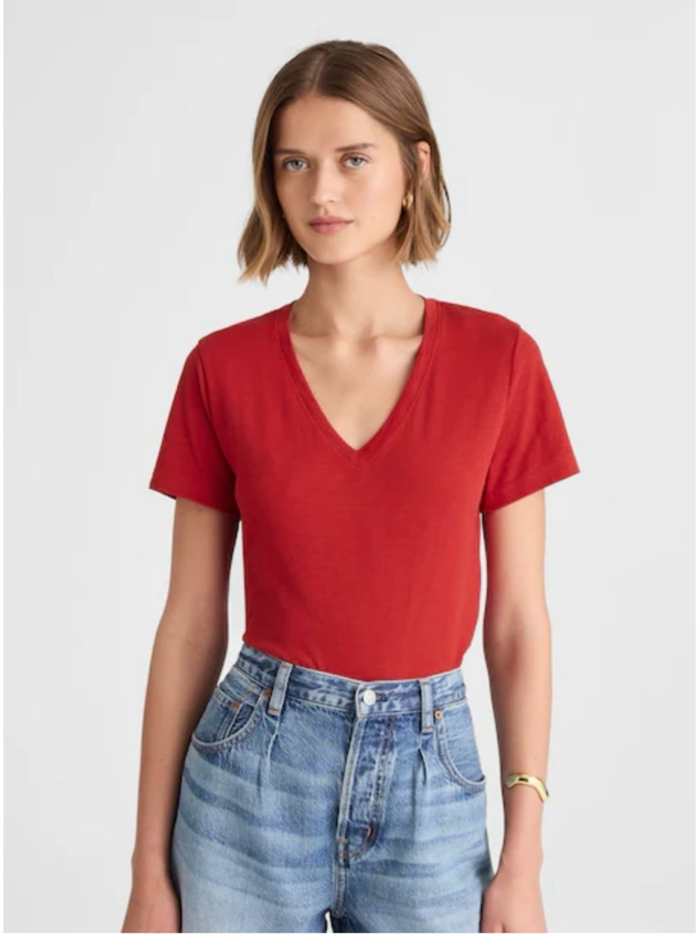 NWT Madewell The Easy V-Neck Tee Soft Slub Short Sleeve Cherry Red